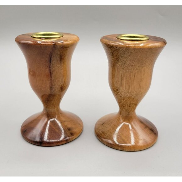 Myrtlewood Candlestick Holders Turned Footed Pedestal Hand Crafted in Oregon Set - Picture 3 of 6